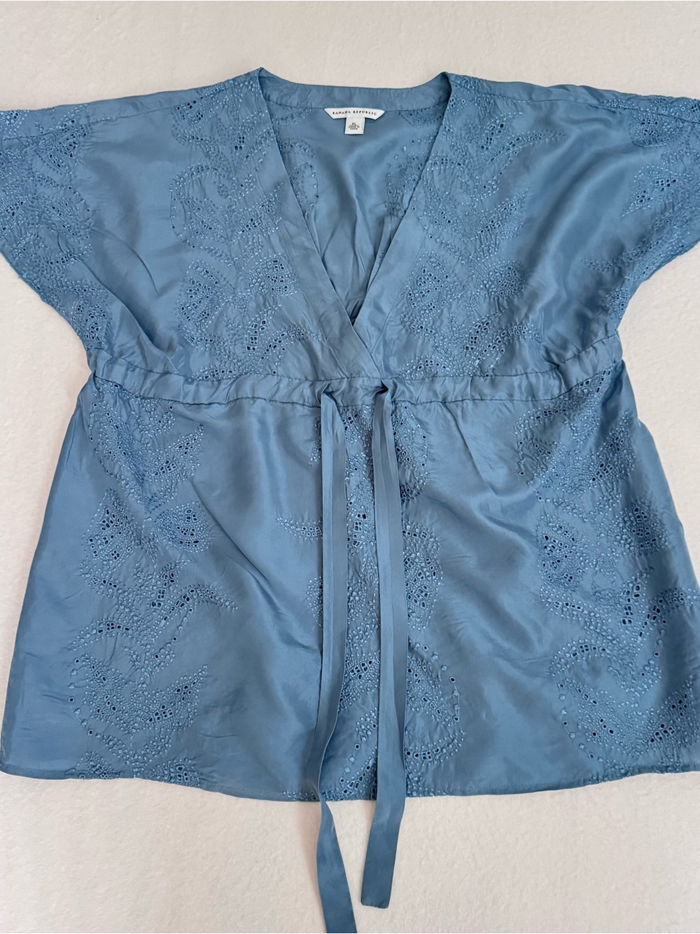 Banana Republic dusty blue eyelet tie-front blouse